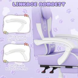 Gartistgo Gaming Chair with Cat Ears, Massage Lumbar Support & Footrest in Lilac - thumbnail 4