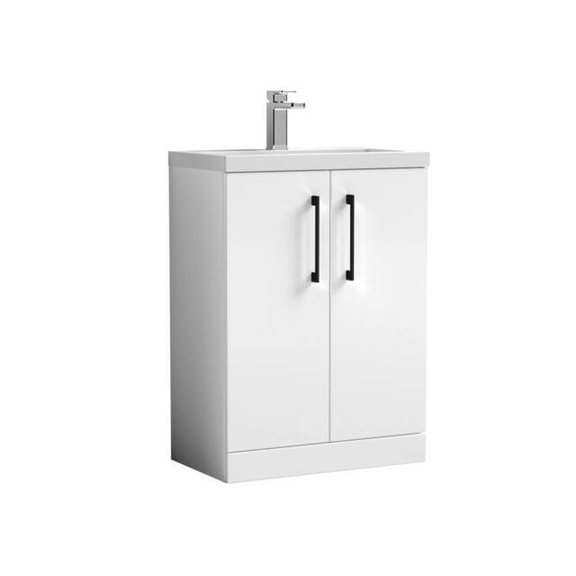 Balterley Bathroom Vanity Basin Unit, Black Handles, 600mm, Gloss White - image 1