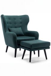 More4Homes Winslow Wing Back Fabric Occasional Button Back Armchair w Footstool in Dark Green - thumbnail 2