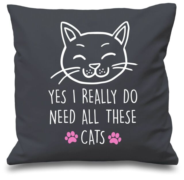 "60 SECOND MAKEOVER Grey Cushion Cover Cat Yes I Really Do Need All These Cats 16"" x 16"" Mum Friend Gift Decorative - Size: 40 cm x 40 cm"