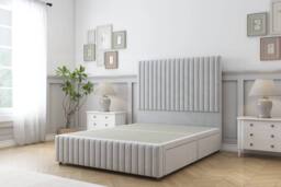 "Sloomy Madison Plush Divan Base 2 Drawers -54"" Headboard & 12"" Footboard in Silver - Size: Double" - thumbnail 1