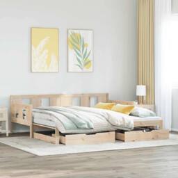 Berkfield Home Daybed with Trundle & Drawers without Mattress 80x200 cm in Natural - thumbnail 2