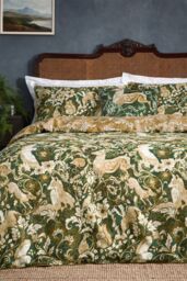 Paoletti Harewood British Animal 100% Cotton Duvet Cover Set in Dark Green - Size: Single - thumbnail 1