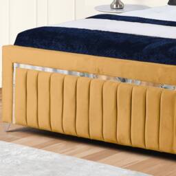 UK Bed Furniture Chrome Edge Slatted Base Upholstered Bed Frame with 48-inch Headboard in Mustard - Size: King - thumbnail 3