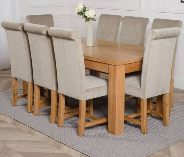 Thats Furniture Dakot 182 x 92cm Oak Large Dining Table & 8 Washington Fabric Chairs in Grey - Size: 182 x 92 cm - image 1