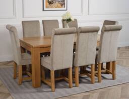 Thats Furniture Dakot 182 x 92cm Oak Large Dining Table & 8 Washington Fabric Chairs in Grey - Size: 182 x 92 cm - thumbnail 3