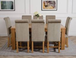 Thats Furniture Dakot 182 x 92cm Oak Large Dining Table & 8 Washington Fabric Chairs in Grey - Size: 182 x 92 cm - thumbnail 2