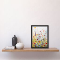 "Artery8 Spring Wildflower Meadow Watercolour Painting Framed Art Print in Green - Size: W12"" x H16""" - thumbnail 4