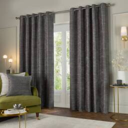 Paoletti Jupiter Chenille Jacquard Eyelet Curtain Pair in Grey - Size: 229 cm width x 183 cm drop - thumbnail 2