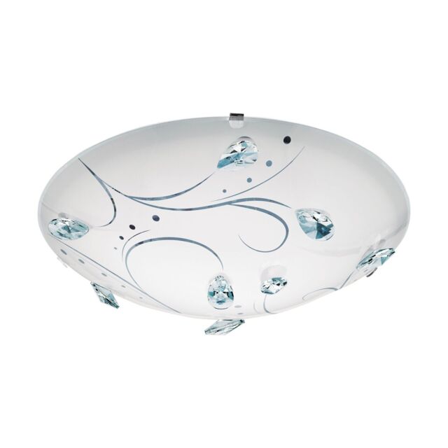 Loops Wall Flush Ceiling Light White Steel Shade White Glass/Crystals Bulb LED 16W Inc - image 1