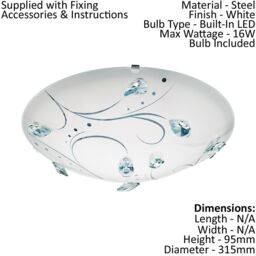 Loops Wall Flush Ceiling Light White Steel Shade White Glass/Crystals Bulb LED 16W Inc - thumbnail 2