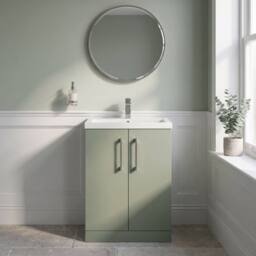 Balterley Bathroom Vanity Basin Unit, Brushed Pewter Handles, 600mm, Satin Green - thumbnail 4