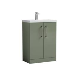Balterley Bathroom Vanity Basin Unit, Brushed Pewter Handles, 600mm, Satin Green