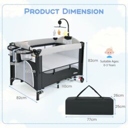 6-in-1 Baby Travel Cot Folding Playpen With Changing Table Carry Bag - thumbnail 3