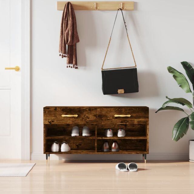 Berkfield Home Shoe Bench Smoked Oak 102x35x55 cm Engineered Wood in Brown - Size: 102 x 35 x 55 cm - image 1