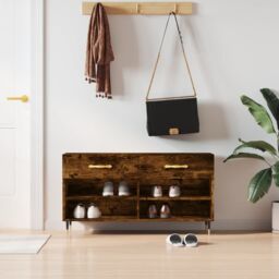 Berkfield Home Shoe Bench Smoked Oak 102x35x55 cm Engineered Wood in Brown - Size: 102 x 35 x 55 cm