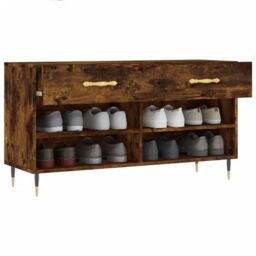 Berkfield Home Shoe Bench Smoked Oak 102x35x55 cm Engineered Wood in Brown - Size: 102 x 35 x 55 cm - thumbnail 4