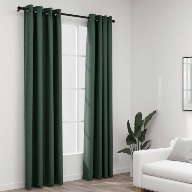 Berkfield Home Linen-Look Blackout Curtains with Grommets 2pcs Green 140x225cm - Size: 140x225 cm - image 1