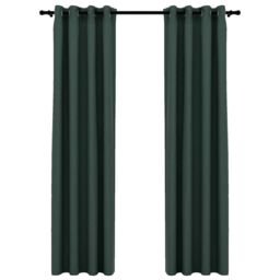 Berkfield Home Linen-Look Blackout Curtains with Grommets 2pcs Green 140x225cm - Size: 140x225 cm - thumbnail 2