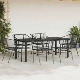 Berkfield Home Beautiful 7 Piece Garden Dining Set Black Poly Rattan Glass - thumbnail 1