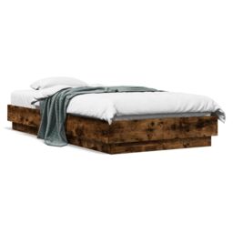 Berkfield Home Bed Frame without Mattress with LED Lights Smoked Oak 75x190 cm Small Single in Brown - thumbnail 1