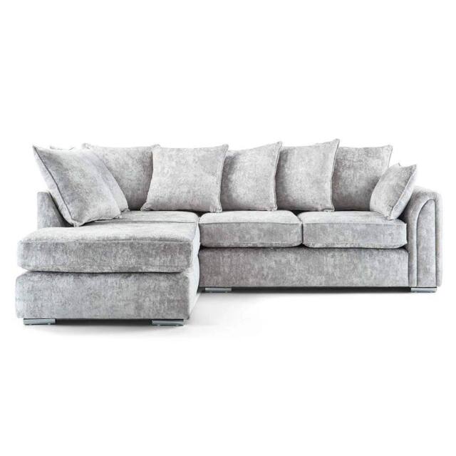 LUXURY LIFE Chiswick Left Hand Fabric Corner Sofa with Footstool in Metallic Silver - image 1