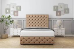 "Sloomy Watson Tweed Divan Bed Base 4 Drawers With 26"" Strutted Headboard & 12"" Matching Footboard in Light Brown - Size: King" - thumbnail 1