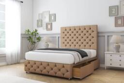 "Sloomy Watson Tweed Divan Bed Base 4 Drawers With 26"" Strutted Headboard & 12"" Matching Footboard in Light Brown - Size: King" - thumbnail 4