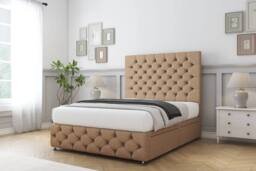 "Sloomy Watson Tweed Divan Bed Base 4 Drawers With 26"" Strutted Headboard & 12"" Matching Footboard in Light Brown - Size: King" - thumbnail 3