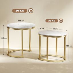 HOMCOM 2 Pcs Coffee Table with Faux Marble Tabletop White - thumbnail 3