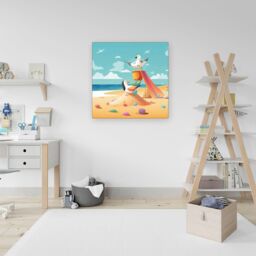 Warren Reed - Designer Seagulls On A Beach Holiday Canvas in Yellow - Size: w10 inch x h10 inch - thumbnail 3