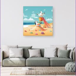 Warren Reed - Designer Seagulls On A Beach Holiday Canvas in Yellow - Size: w10 inch x h10 inch - thumbnail 4