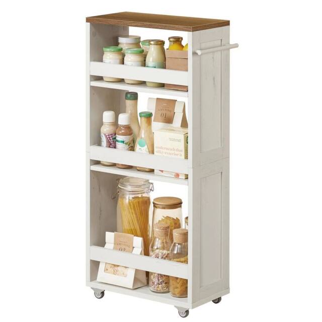 FORGEVIO 4-Tier Slim Storage Trolley, Kitchen Trolley with Wheels in White - image 1