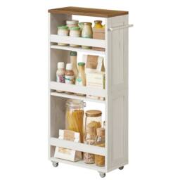 FORGEVIO 4-Tier Slim Storage Trolley, Kitchen Trolley with Wheels in White