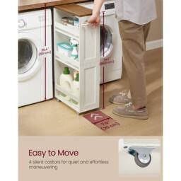 FORGEVIO 4-Tier Slim Storage Trolley, Kitchen Trolley with Wheels in White - thumbnail 3