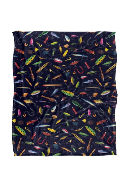 JQ Licensing Fishing Lures Pattern Silky Touch Super Soft Throw Blanket 152 X 127 cm in White - image 1