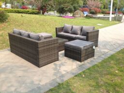 Fimous Rattan Garden Furniture Sets With 3 Seater Sofa Square Coffee Table & 2 PC Big Footstools in Dark Grey - thumbnail 4