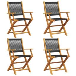Berkfield Home Beautiful Folding Garden Chairs 4 pcs Black Solid Wood Acacia - thumbnail 3