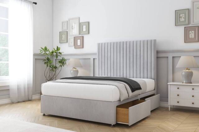 "Comfort Beds Denver Naples Divan Base 4 Drawers - 54"" Headboard in Silver - Size: Small Double" - image 1