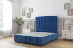 "Comfort Beds Lorenzo Plush Divan Base 2 Drawers - 54"" Headboard-Footboard in Navy - Size: Super King" - thumbnail 2