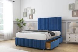 "Comfort Beds Lorenzo Plush Divan Base 2 Drawers - 54"" Headboard-Footboard in Navy - Size: Super King" - thumbnail 1