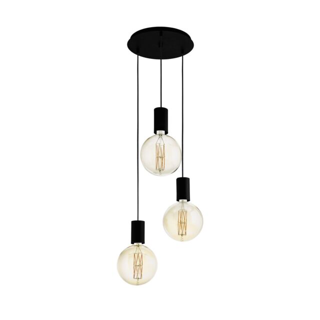Loops Pendant Ceiling Light 3 Bulb Different Length Cable Colour Black Bulb E27 3x40W - image 1