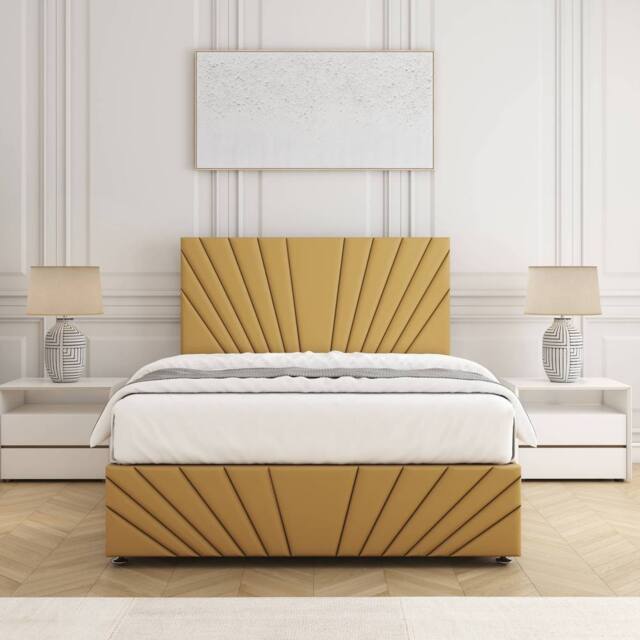 "BSSPOKE Rose Divan Bed Plush 24"" Headboard & Footboard Mattress & No Drawers in Mustard - Size: Small Double" - image 1