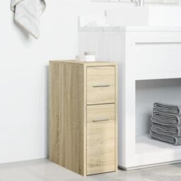 Berkfield Home Narrow Bathroom Cupboard with Wheels Sonoma Oak Engineered Wood in Brown - thumbnail 3