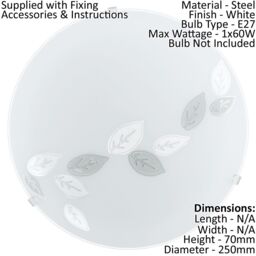 Loops Wall Flush Ceiling Light White Shade Leaf Design Satin Glass Bulb E27 1x60W - thumbnail 2