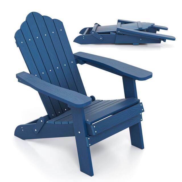 Costway Folding Adirondack Chair Patio HIPS Oversized Chair w/ Wide Armrests in Navy - image 1
