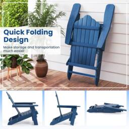 Costway Folding Adirondack Chair Patio HIPS Oversized Chair w/ Wide Armrests in Navy - thumbnail 6