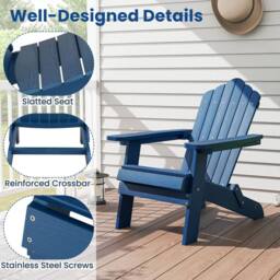 Costway Folding Adirondack Chair Patio HIPS Oversized Chair w/ Wide Armrests in Navy - thumbnail 4