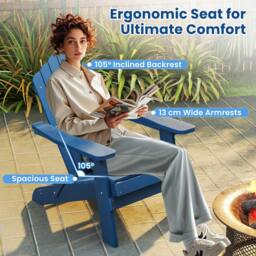 Costway Folding Adirondack Chair Patio HIPS Oversized Chair w/ Wide Armrests in Navy - thumbnail 3