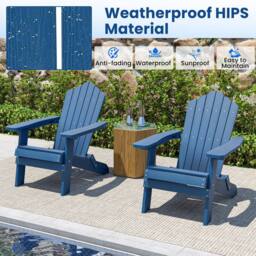 Costway Folding Adirondack Chair Patio HIPS Oversized Chair w/ Wide Armrests in Navy - thumbnail 5